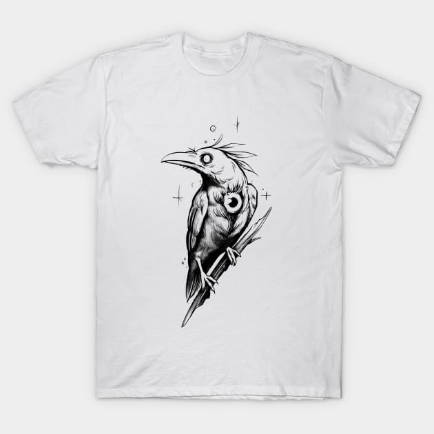 Pencil Tattoo Crow oen eyes T-Shirt by kimi.ink.ink